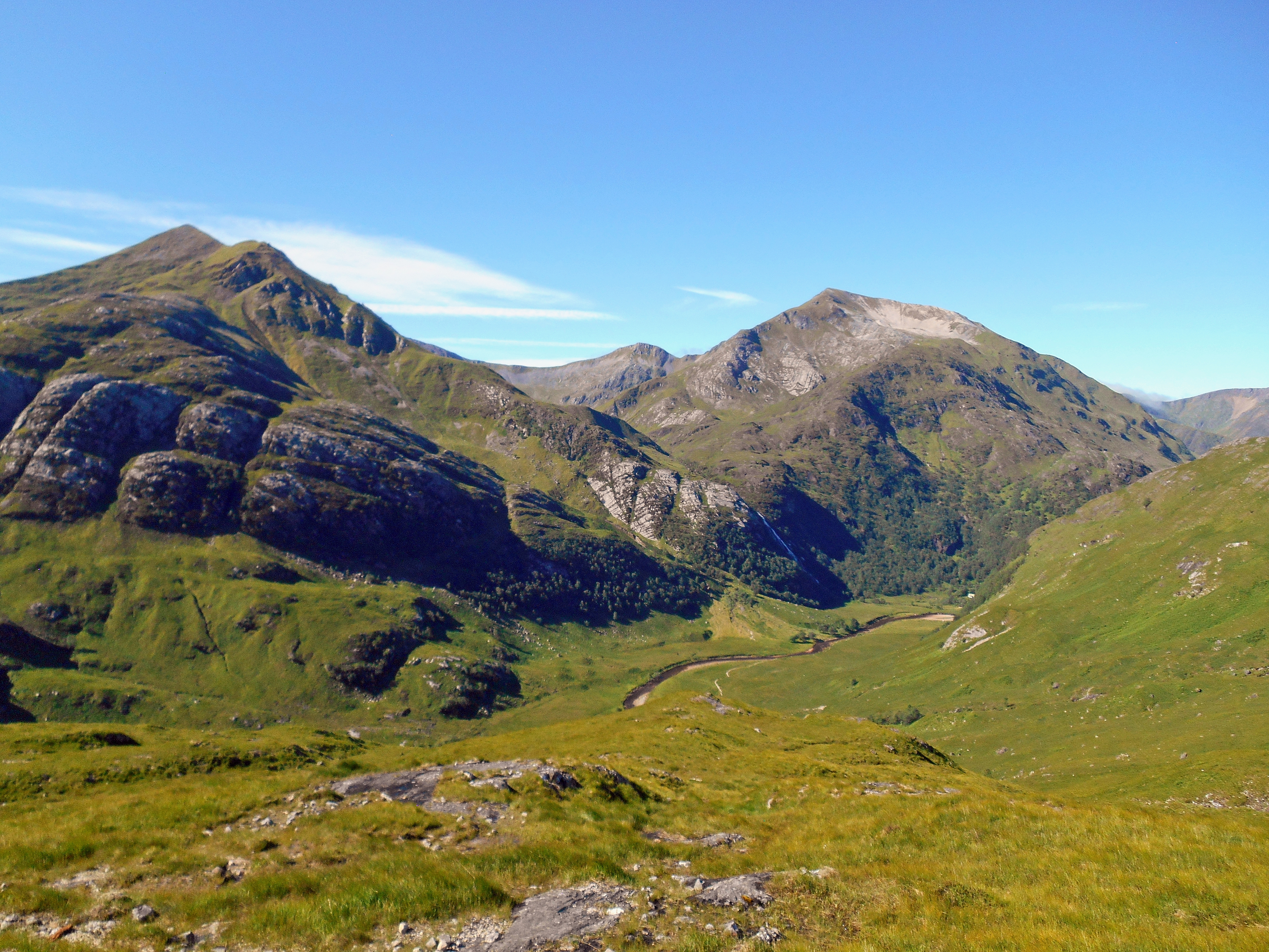 Looking across Glen Nevis to An Gearanach and Sgurr a'Mhaim